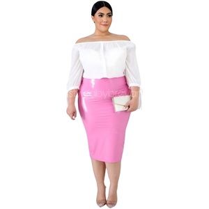 Bella Rose Faux Leather Midi Skirt | Plus Size | Rose Pink